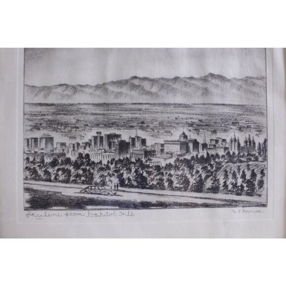Salt Lake City, Utah, Vintage, Hand Drawn, Pencil, Skyline From Capitol Hill - Picture 2 of 5